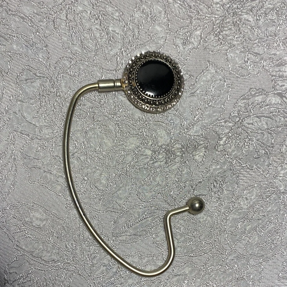 Elegant Silver and Black Purse Hook With Black Stones and Rhinestones - Picture 2 of 5
